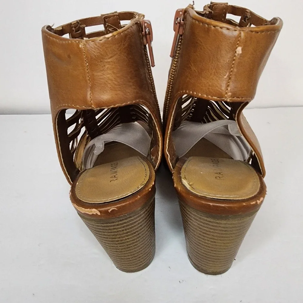 Rampage Womens Gladiator Heeled Sandals Size 8.5M Brown Open Toe Zip‎ Closure